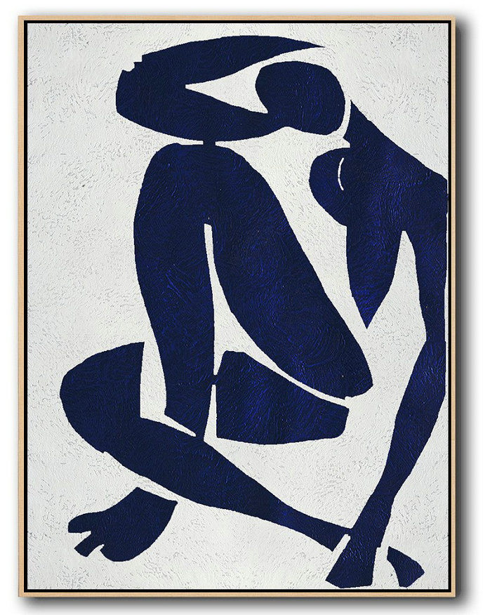 Buy Hand Painted Navy Blue Abstract Painting Nude Art Online,Large Living Room Wall Decor #Y0V9